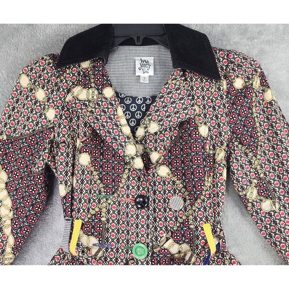 Ivy Jane Jacket Womens Small Multicolor Retro Button Front Belted Long Sleeve - Picture 7 of 12